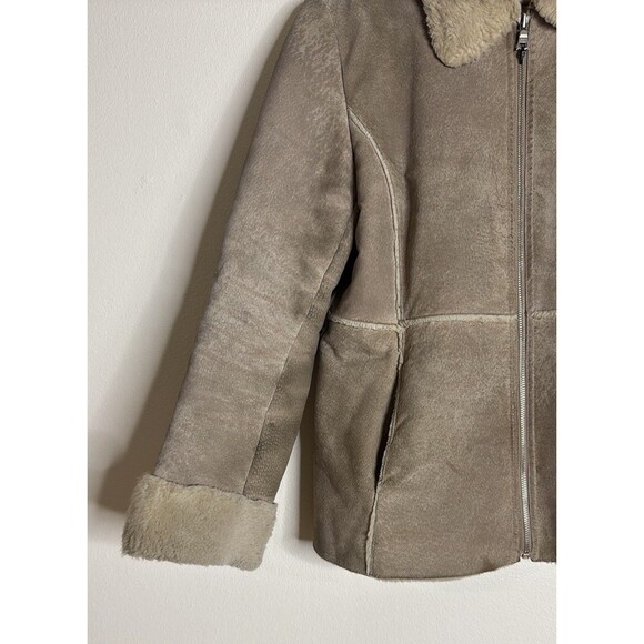 Guess Shearling Jacket Womens Medium Tan Faux Fur Lined Suede leather coat y2k - Picture 3 of 13